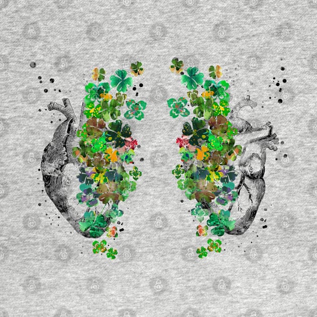 Heart anatomy, heart with four-leaf clovers by RosaliArt